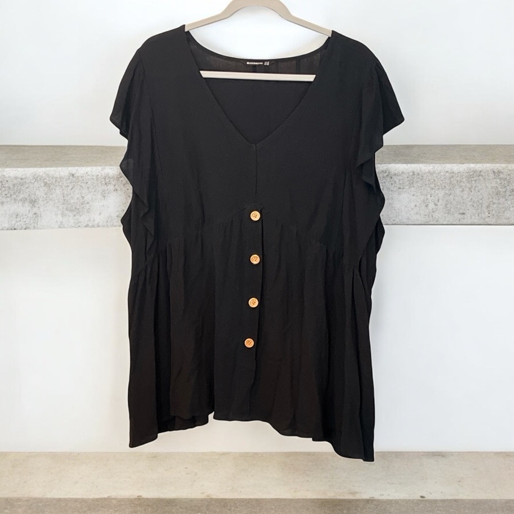 BloomChic Black V-Neck Blouse with Button Detail - Picture 1 of 9